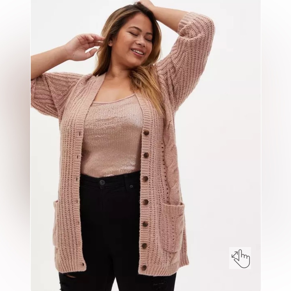 Torrid 14 Oatmeal Chunky Cable Knit Cardigan Soft Academia Cottagecore Grandpa - Picture 2 of 9